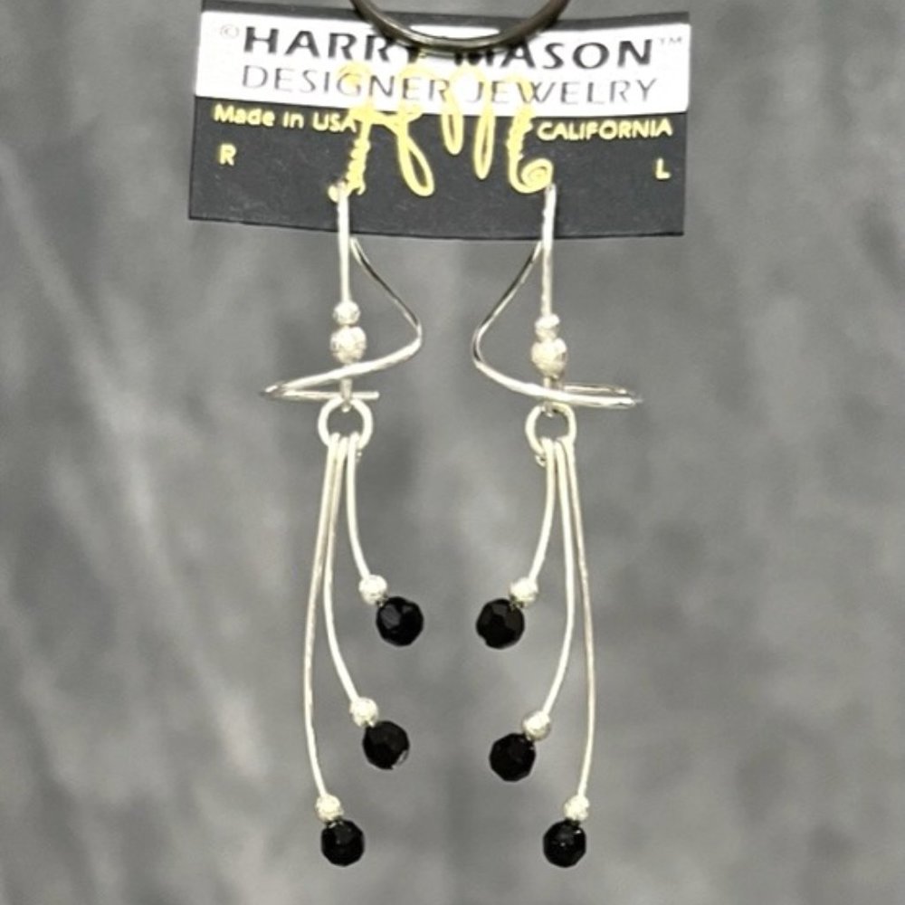Hary Mason Silver Ear Spirals w/ Black Onyx Dangles